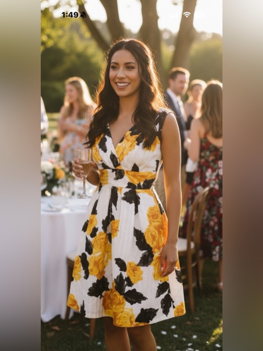 Corey P vintage pin-up yellow floral v-neck sleeveless dress Size 10